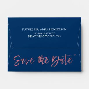 Rose Gold & Navy Blue Foil Save the Date Envelope