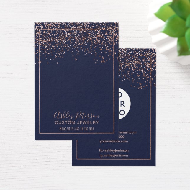 Rose gold navy blue logo jewellery earring display (Desk)