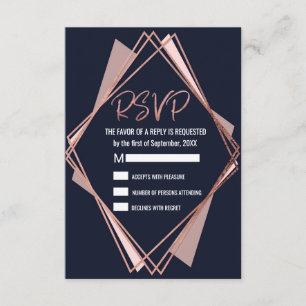 Rose Gold Navy Blue Mauve Geometric RSVP Card