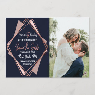 Rose Gold Navy Blue Mauve Geometric Save the Date Invitation