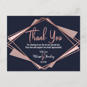 Rose Gold Navy Blue Mauve Geometric Thank You Postcard