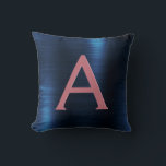 Rose Gold & Navy Blue Metallic Foil Monogrammed Cushion<br><div class="desc">Blush Pink - Rose Gold and Navy Blue Faux Metallic Foil Brushed Metal Monogram Name and Initial Pillow. The pillow makes the perfect gift for someone decorating her room in Rose Gold and Midnight Blue.</div>