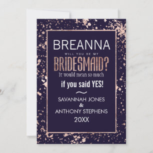 Rose Gold Navy Blue Paint Splatters Bridesmaids Invitation