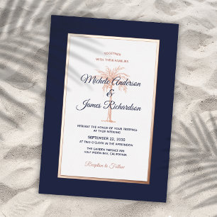 Rose Gold Navy Blue Palm Tree Tropical Wedding