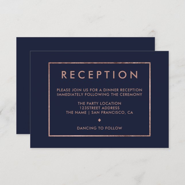 rose gold navy blue reception wedding invitation (Front/Back)