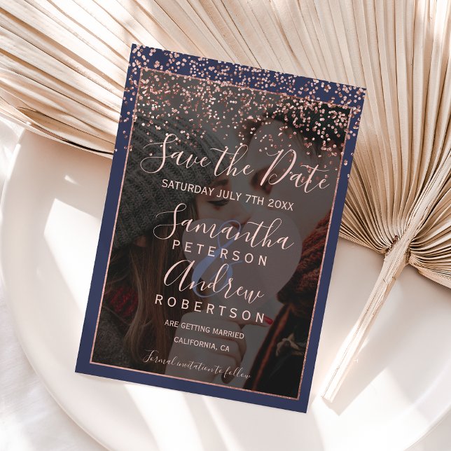 Rose gold navy blue save the date photo wedding (Creator Uploaded)