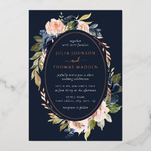 Rose Gold Navy Blush Wedding Floral Foliage