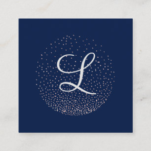 Rose Gold & Navy   Chic Minimalist Circle Monogram Square Business Card