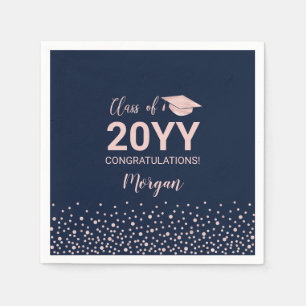 Rose gold Navy Confetti Class of Graduation Party  Napkin