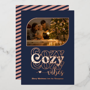 Rose Gold & Navy Cosy Vibes Retro Christmas Photo