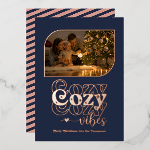 Rose Gold & Navy Cozy Vibes Retro Christmas Photo