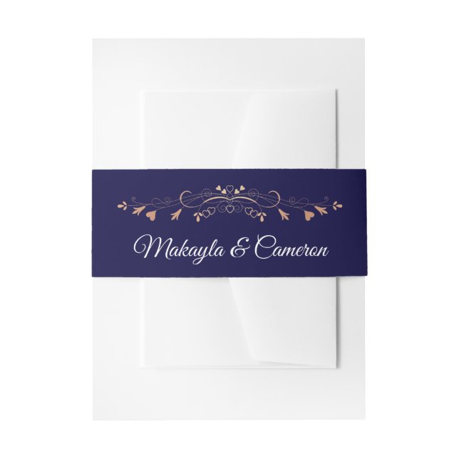 Rose Gold & Navy Elegant Simple Wedding Invitation Belly Band (Front Example)