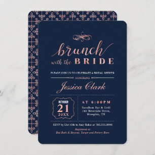 Rose Gold & Navy   Elegant Wedding Bridal Brunch Invitation