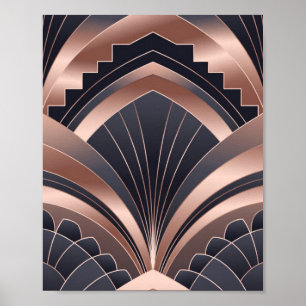 Rose Gold Navy Geometric Fan Neo Deco Art Poster