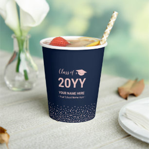 Rose Gold & Navy Personalised Graduation Party Paper Cups