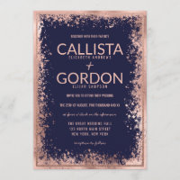 Rose Gold Navy Splatter Glitter Border Wedding