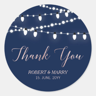 Rose Gold & Navy String Lights Thank you Sticker