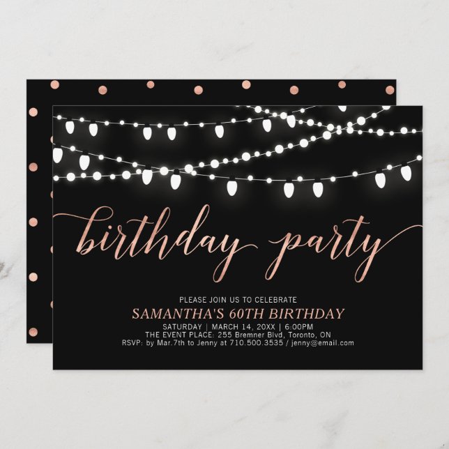 Rose Gold & Navy Women's 60th Birthday Party  Invitation (Front/Back)