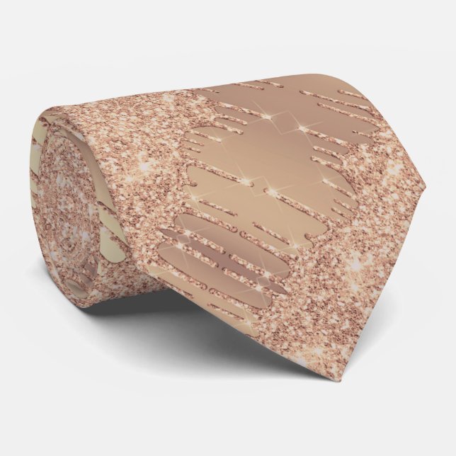 Rose Gold Neck Tie Blush Glitter Sparkle Drips (Rolled)