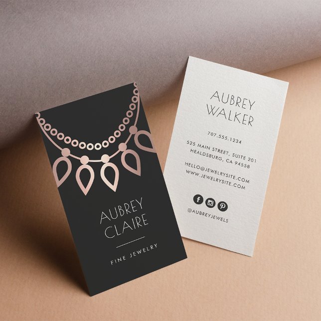Rose Gold Necklace Logo | Jewellery Designer Business Card (Creator Uploaded)