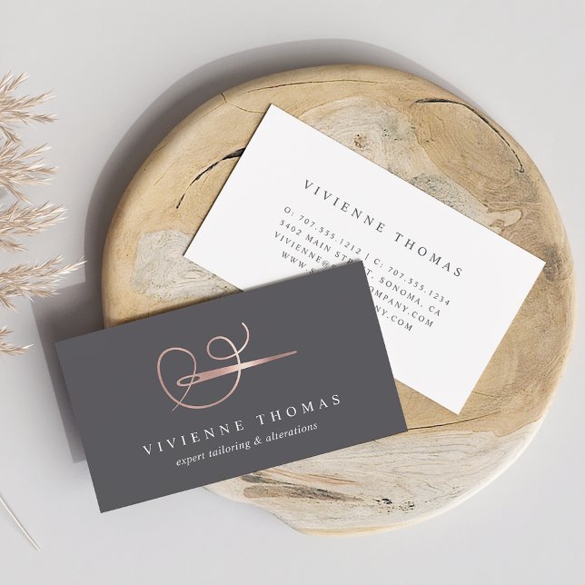 Rose Gold Needle & Thread | Seamstress or Tailor Business Card (Creator Uploaded)