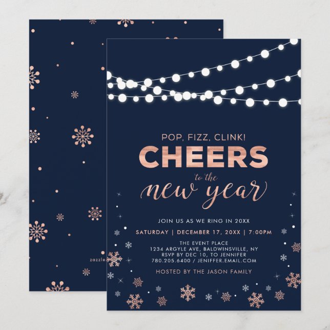 Rose Gold New Years Eve, Company Holiday Party Invitation (Front/Back)