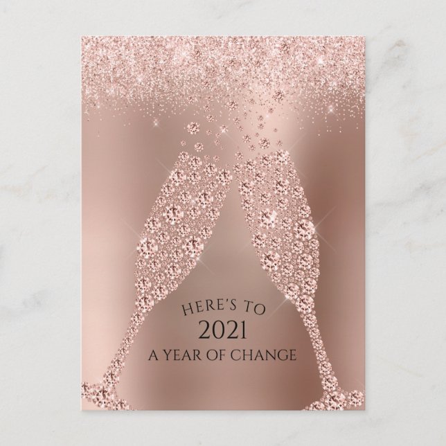 Rose Gold Numerology Prediction Toast to 2021 Holiday Postcard (Front)