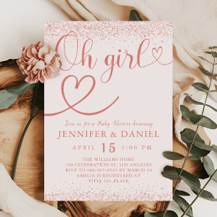Rose Gold Oh Girl Blush Confetti Script Invitation