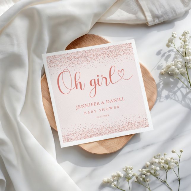 Rose Gold Oh Girl Confetti Minimal Script Napkin (Creator Uploaded)