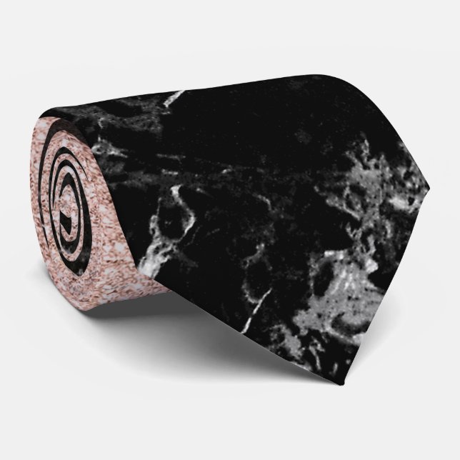 Rose gold ombre black marble modern colour block tie (Rolled)