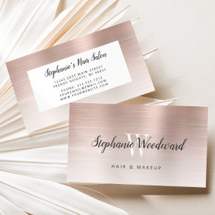 Rose Gold Ombre Brushed Metal Monogram Hair Salon Business Card