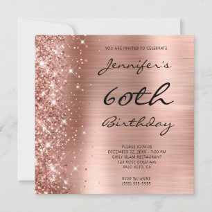 Rose Gold Ombre Foil Left Glitter 60th Birthday Invitation