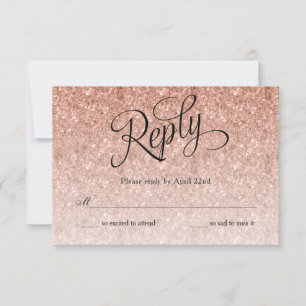 Rose Gold Ombre Glitter Birthday Reply Card