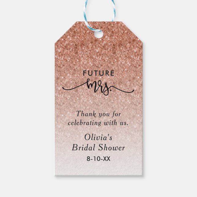 Rose Gold Ombre Glitter Bridal Shower Paper Tag (Front)