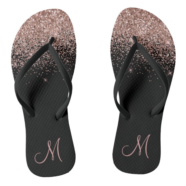 Rose Gold Ombre Glitter Sparkle Monogram Jandals (Footbed)