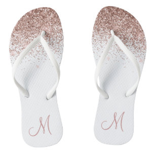 Rose Gold Ombre Glitter Sparkle Monogram Jandals