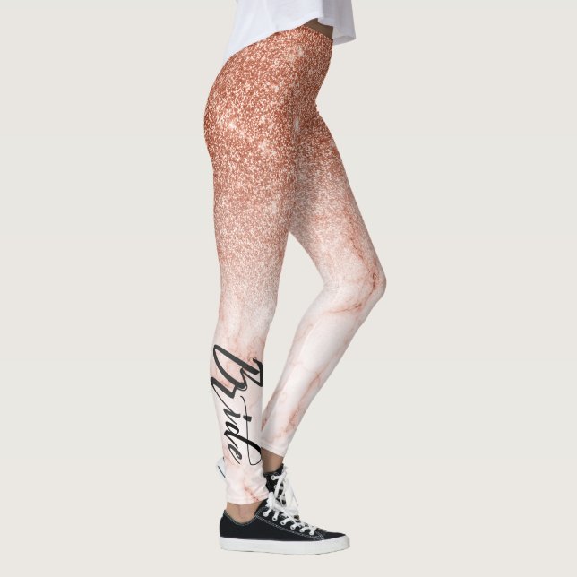 Rose Gold Ombre Glitter  Wedding Bride Marble Leggings (Right)