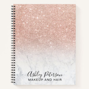 Rose gold ombre pink white marble makeup hair notebook