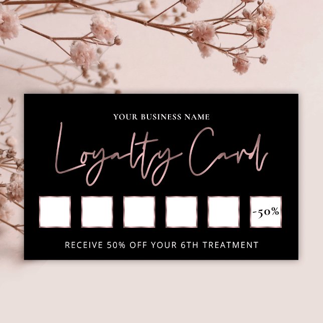 Rose Gold On Black Elegant Beauty Salon Chic Loyalty Card (Creator Uploaded)