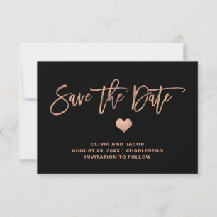 Rose Gold on Black with Heart   Photo Back Save The Date