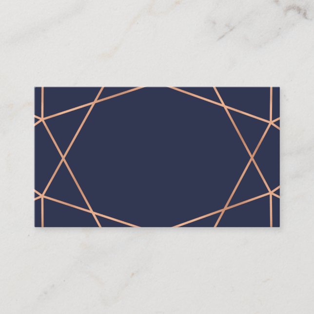 Rose Gold on Blue Geometric Wedding Escort Cards (Front)