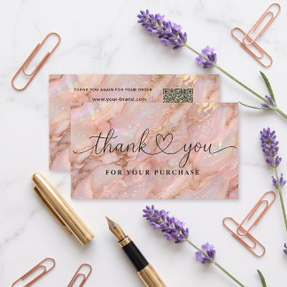 Rose Gold Opal Thank You Card Design With QR