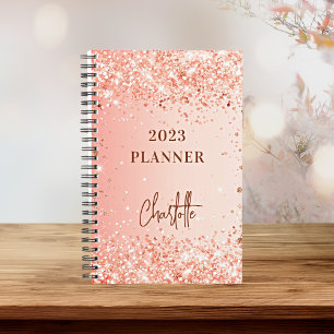 Rose gold orange glitter name script 2025 planner