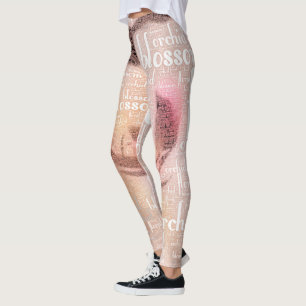 Rose Gold Orchid Word Cloud Embedded Photo Leggings