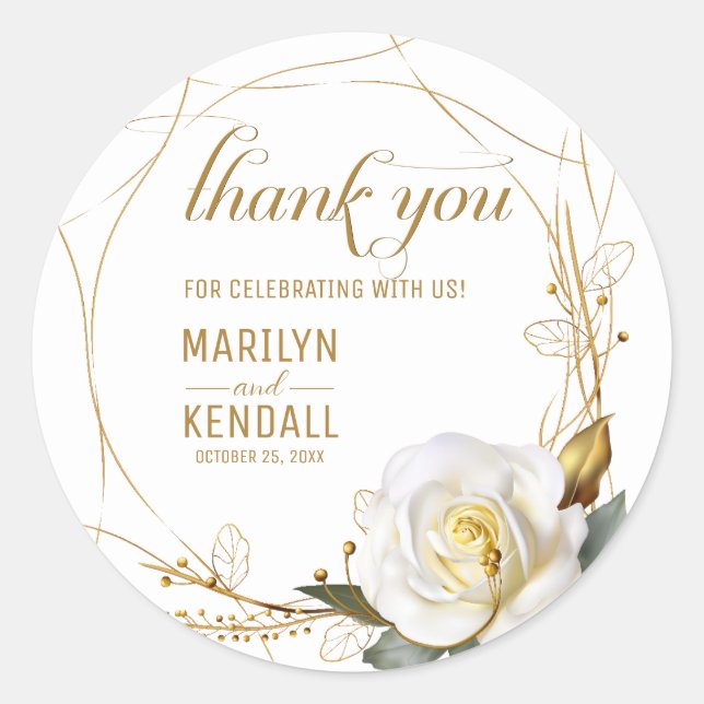 Rose Gold Organic Floral Thank You Classic Round Sticker (Front)