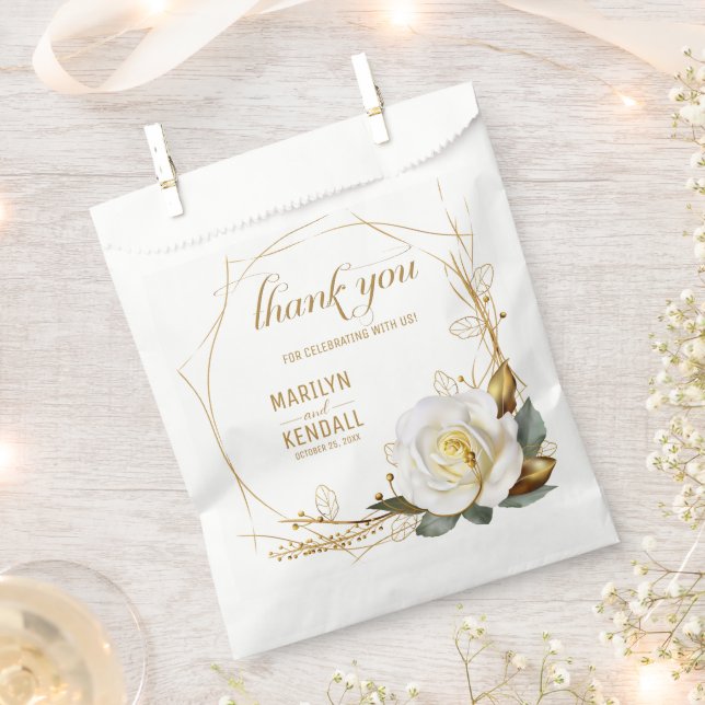 Rose Gold Organic Floral Thank You Favour Bags (Clipped)
