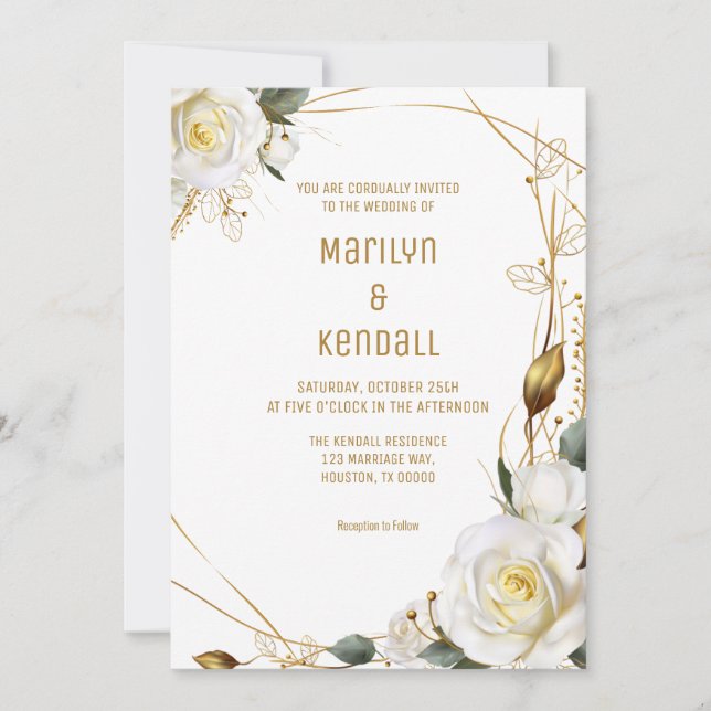 Rose Gold Organic Floral Wedding Invitation (Front)