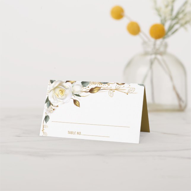 Rose Gold Organic Floral Wedding Place Card (Front)