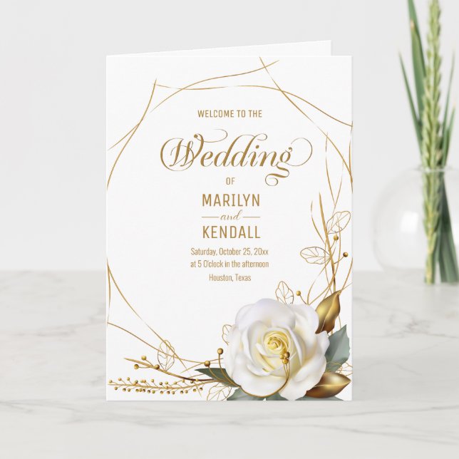 Rose Gold Organic Floral Wedding Program Programme (Front)