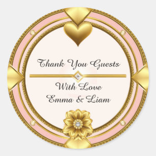 💖 Rose Gold Ornament Wedding Celebration Theme 🖤 Classic Round Sticker